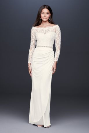 Long Sleeve Lace Draped Gown ...